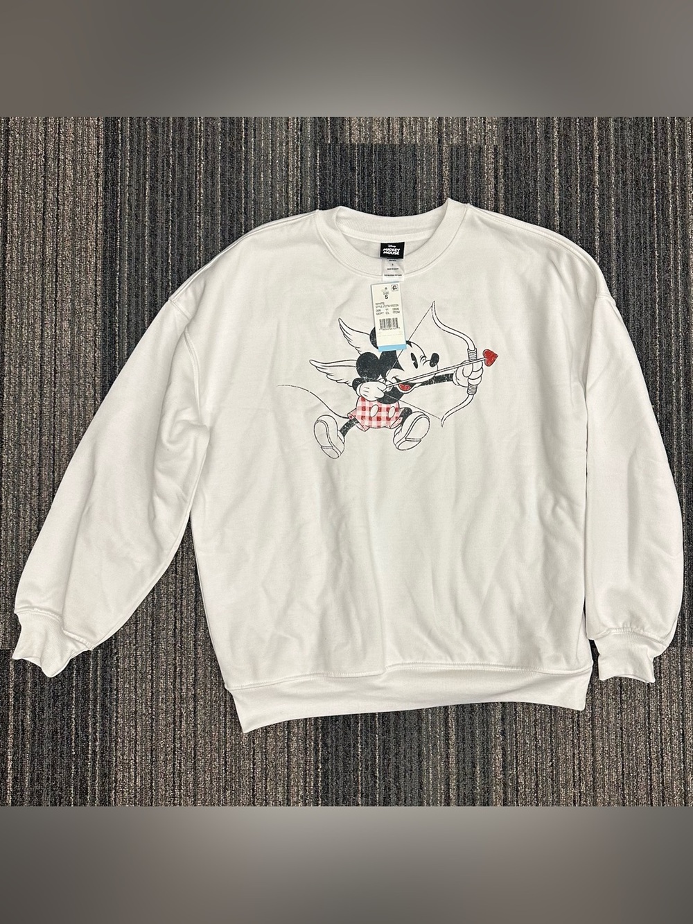 Disney White Mickey Mouse Crewneck Sweatshirt retro style graphic Size Small NEW